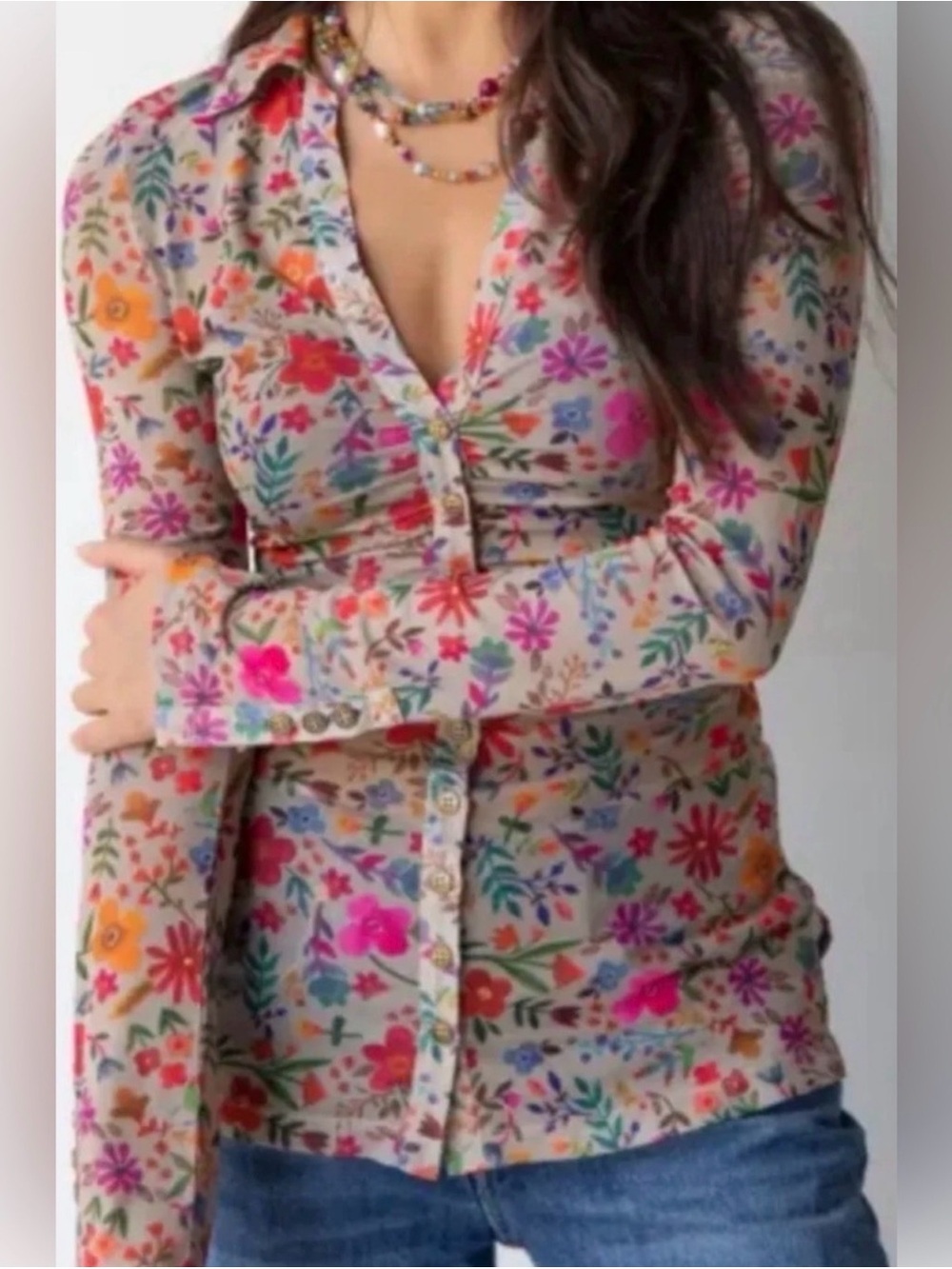 Natural Life stretchy mesh Carina top floral print